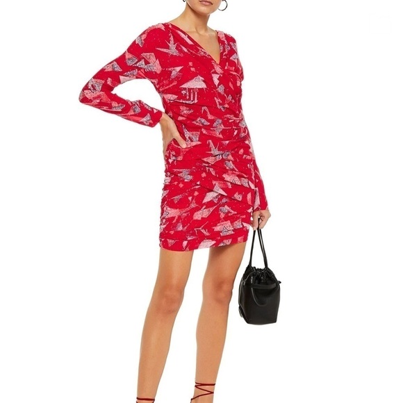IRO Dress NWT Adecruz Red Long Sleeve Silk Mini Dress New Size 34 2 - Picture 10 of 10